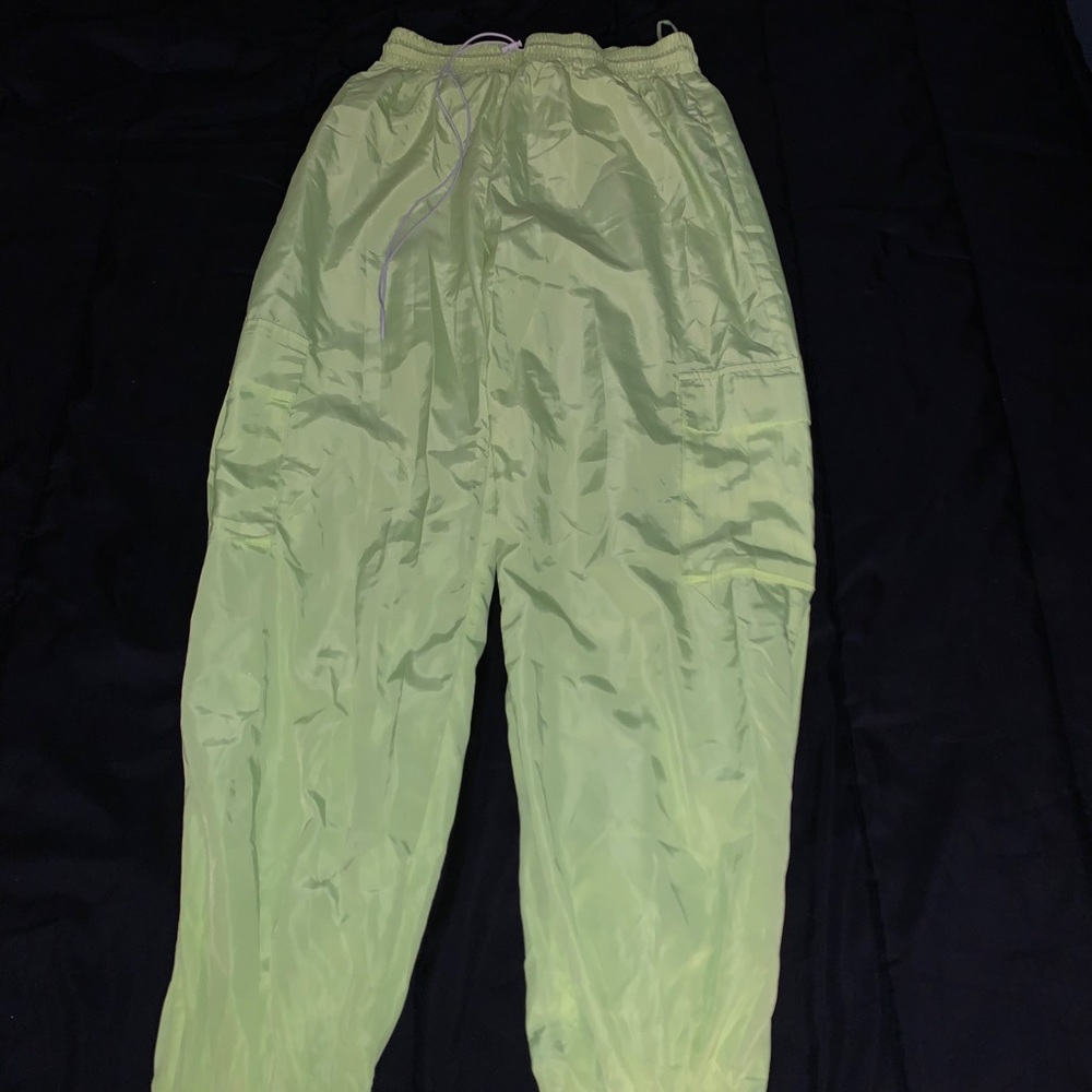 neon green windbreaker pants